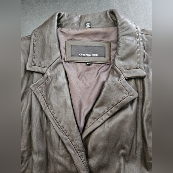 NWOT - Jones New York Leather 3 Button Brown Jacket - Size XL - Picture 2 of 10